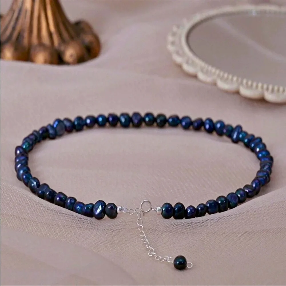 Black Blue Genuine Freshwater Pearl Necklace